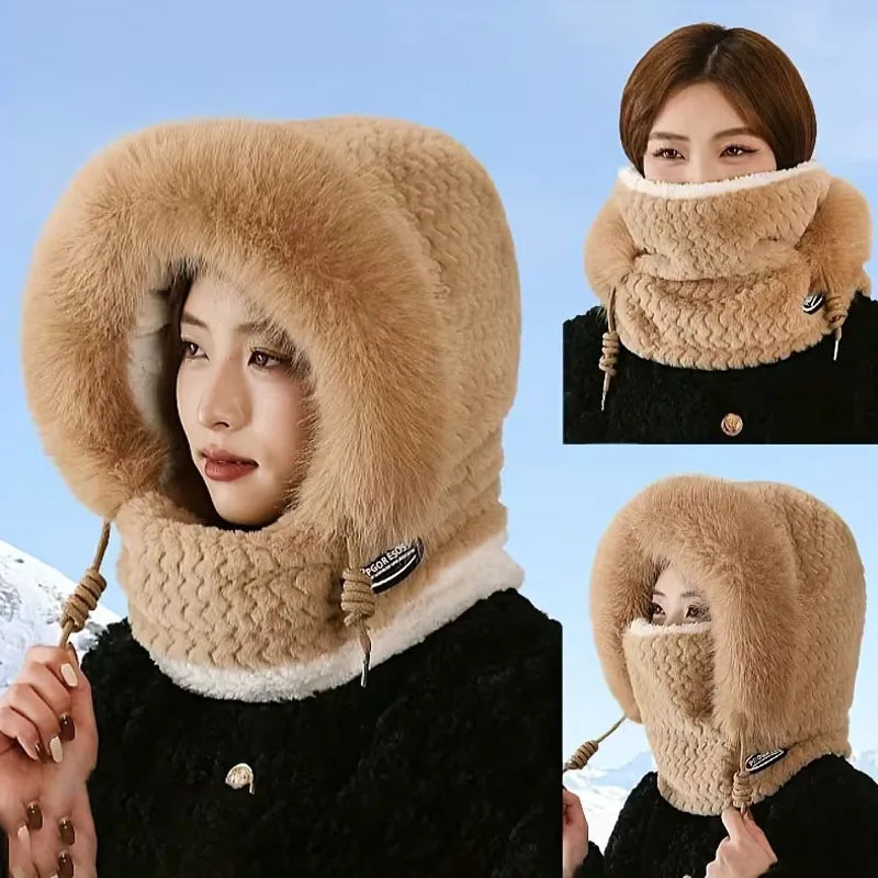 Autumn and Winter Thermal Plush Hat Hood & Scarf