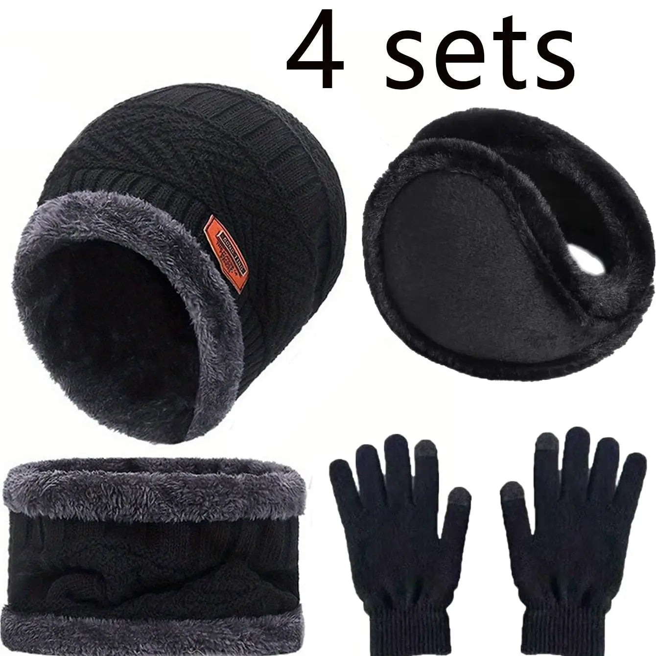 2/4pcs sets Winter Warm Velvet Hat Scarf Gloves Set