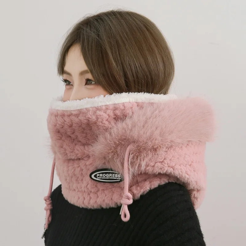 Autumn and Winter Thermal Plush Hat Hood & Scarf