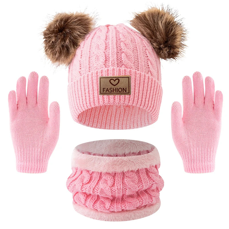 Winter Children's Hats and neck Gloves Set
