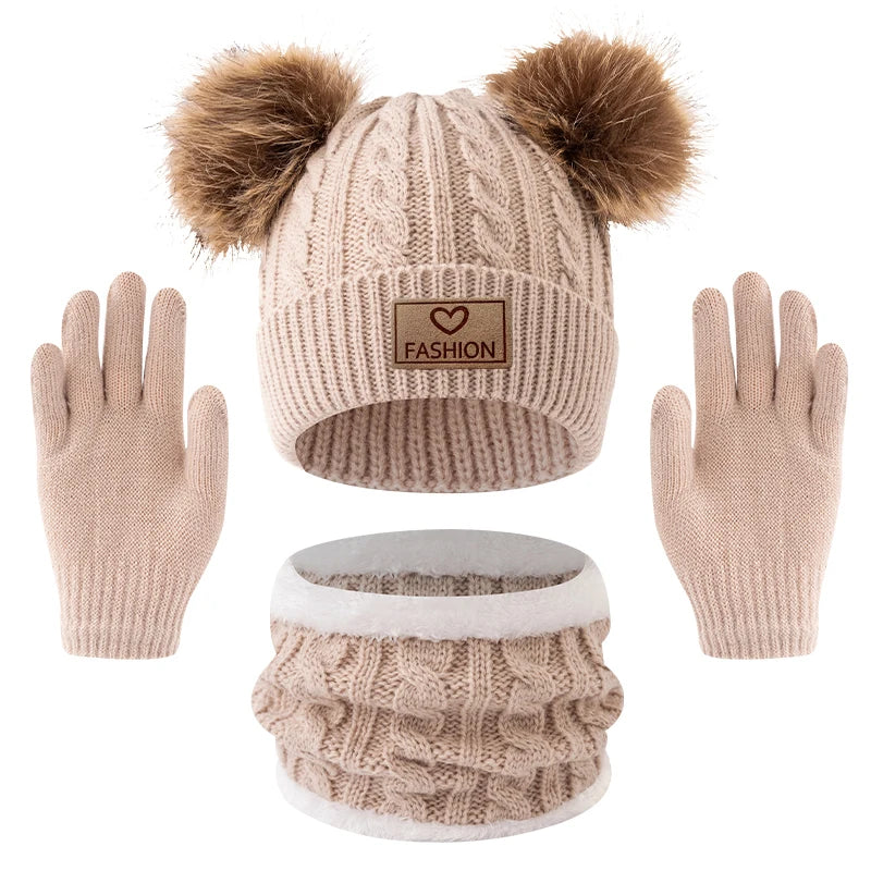Winter Children's Hats and neck Gloves Set