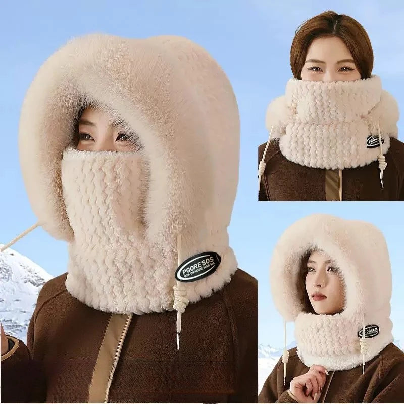Autumn and Winter Thermal Plush Hat Hood & Scarf