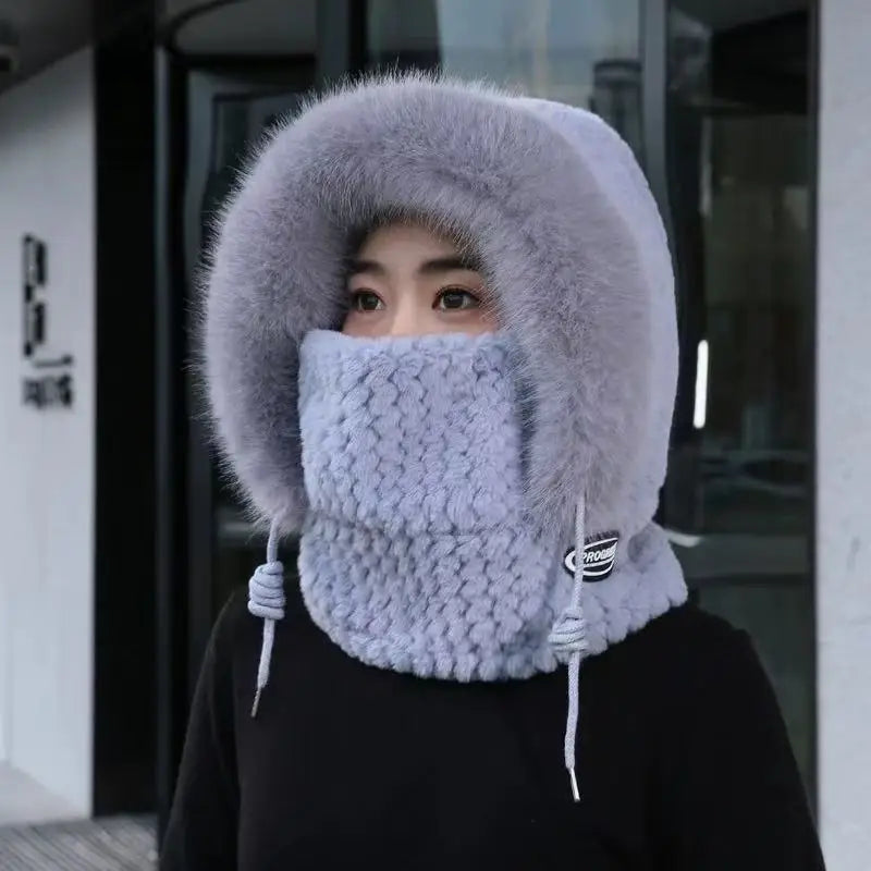 Autumn and Winter Thermal Plush Hat Hood & Scarf