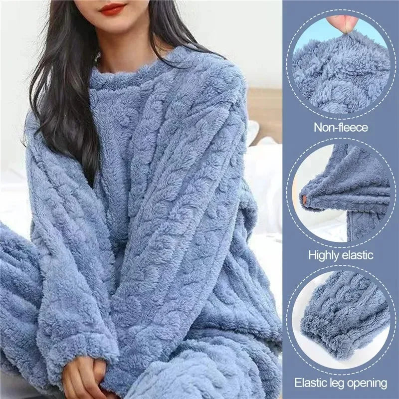 Soft Coral Velvet Jacquard Warm Pajama Set