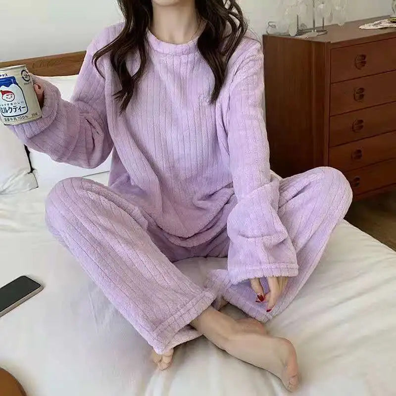 Winter Women Solid Warm 1/2 Piece set