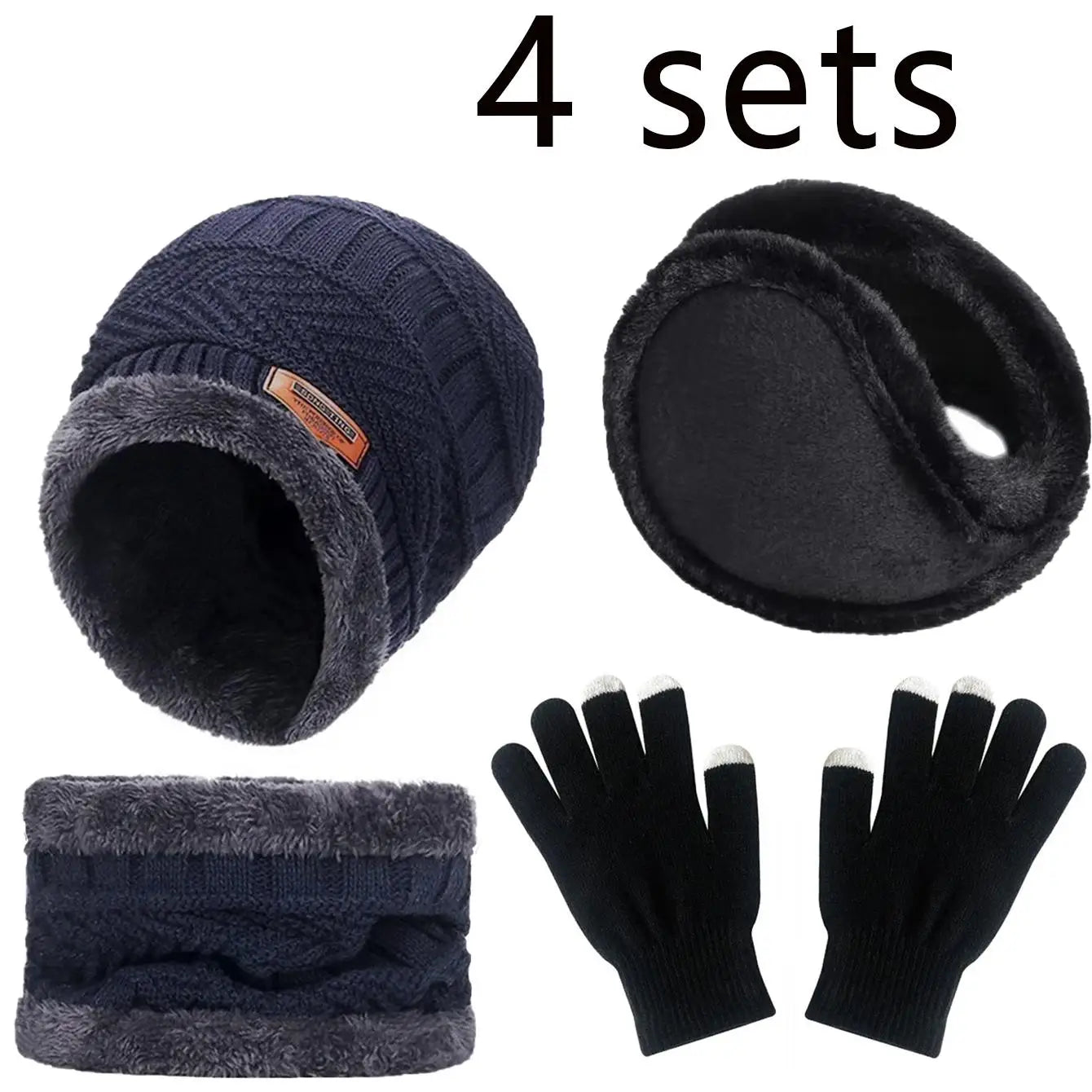 2/4pcs sets Winter Warm Velvet Hat Scarf Gloves Set