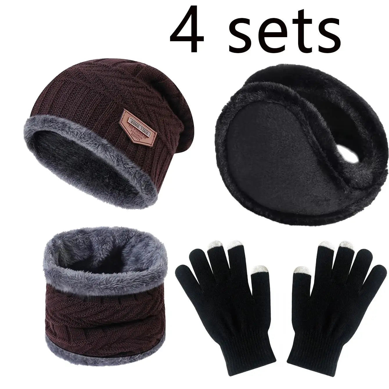 2/4pcs sets Winter Warm Velvet Hat Scarf Gloves Set