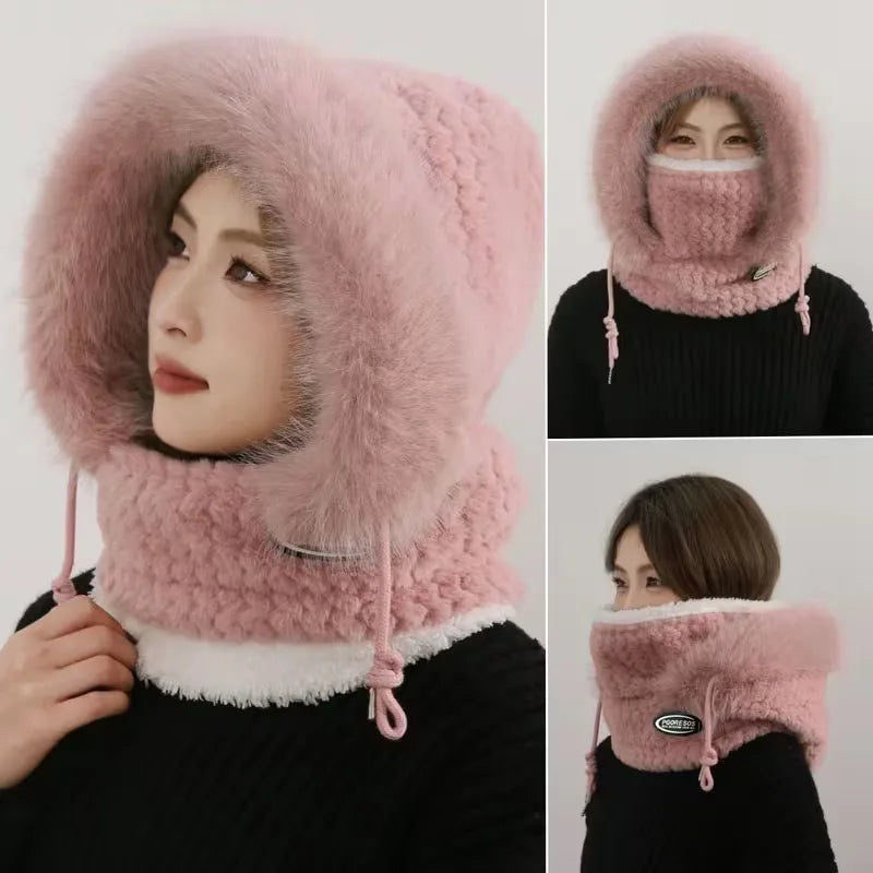 Autumn and Winter Thermal Plush Hat Hood & Scarf