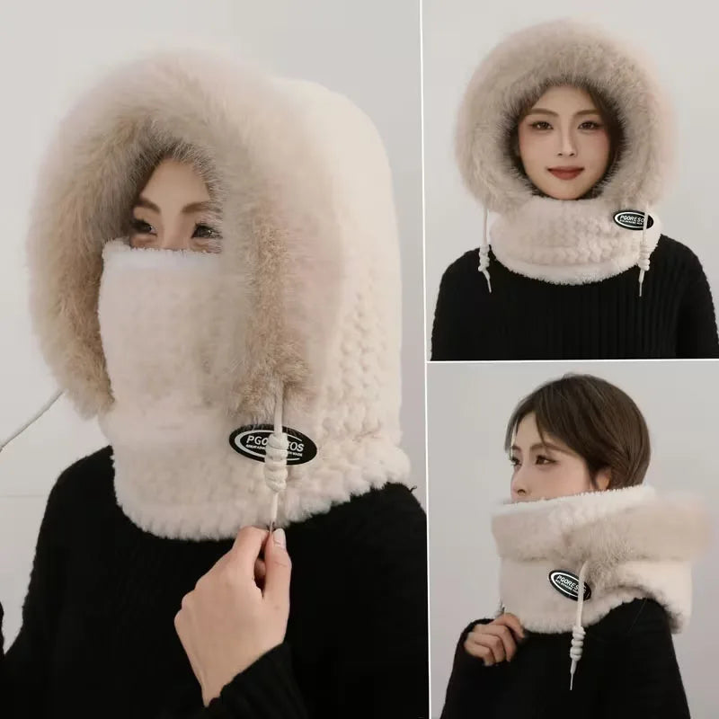 Autumn and Winter Thermal Plush Hat Hood & Scarf