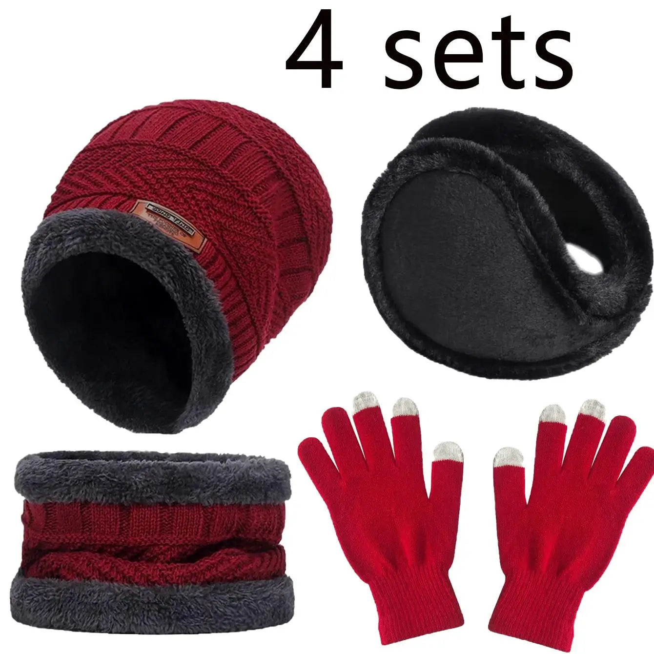 2/4pcs sets Winter Warm Velvet Hat Scarf Gloves Set