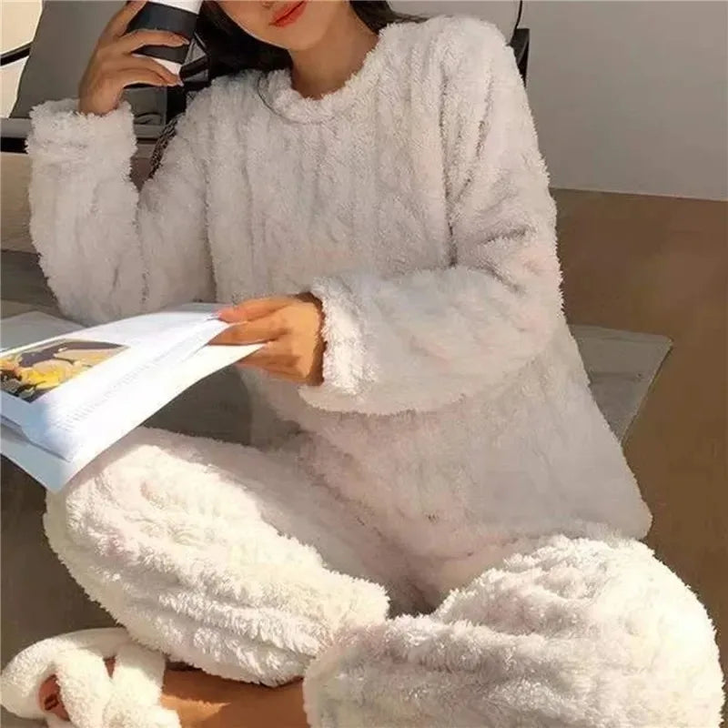 Soft Coral Velvet Jacquard Warm Pajama Set