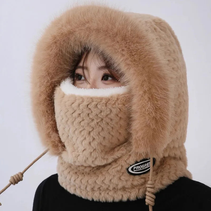 Autumn and Winter Thermal Plush Hat Hood & Scarf