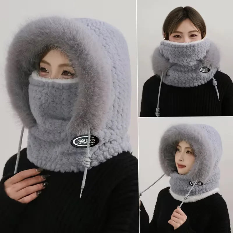Autumn and Winter Thermal Plush Hat Hood & Scarf