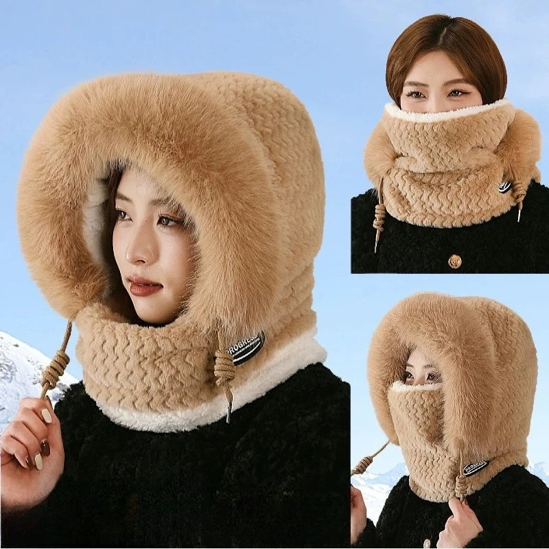 Autumn and Winter Thermal Plush Hat Hood & Scarf