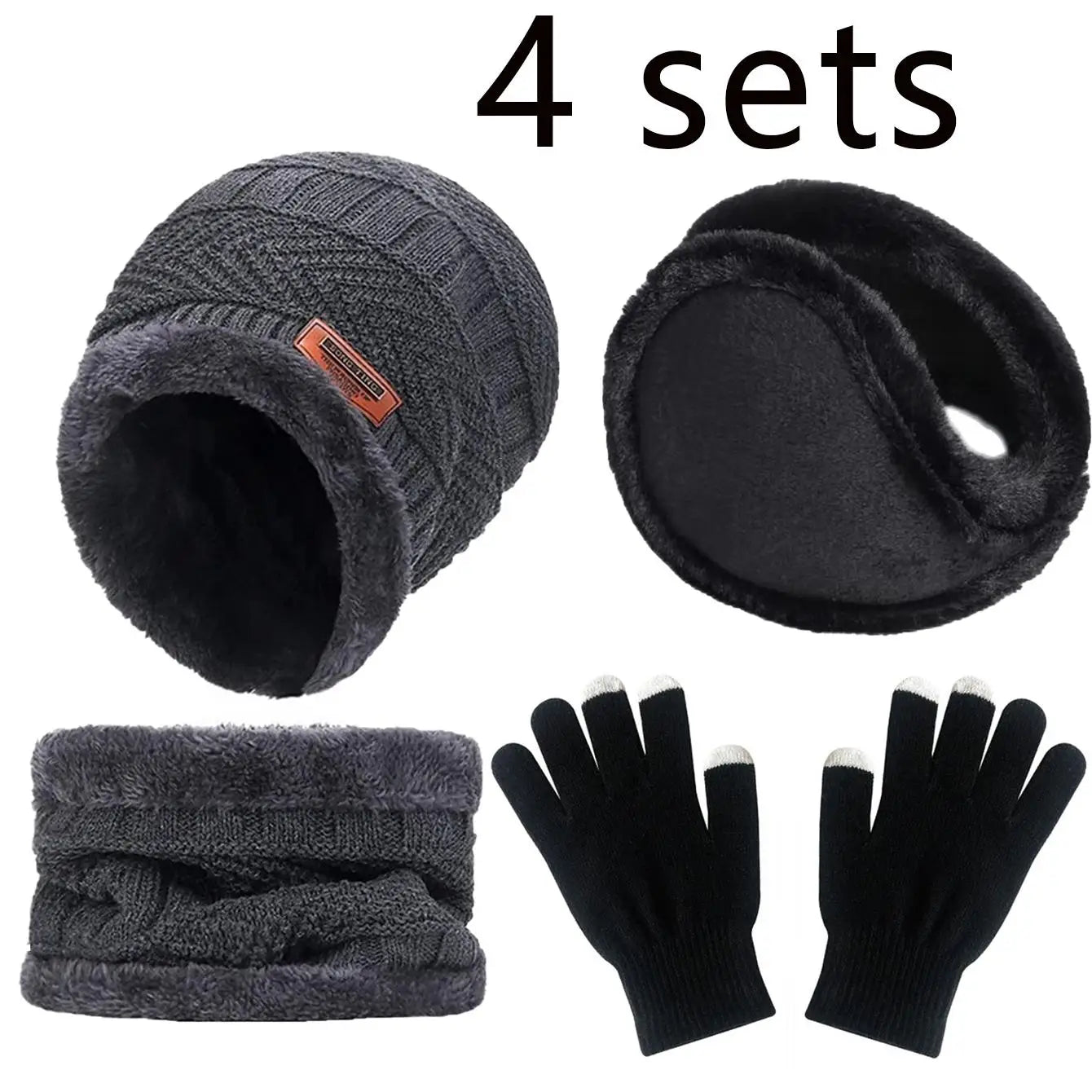 2/4pcs sets Winter Warm Velvet Hat Scarf Gloves Set